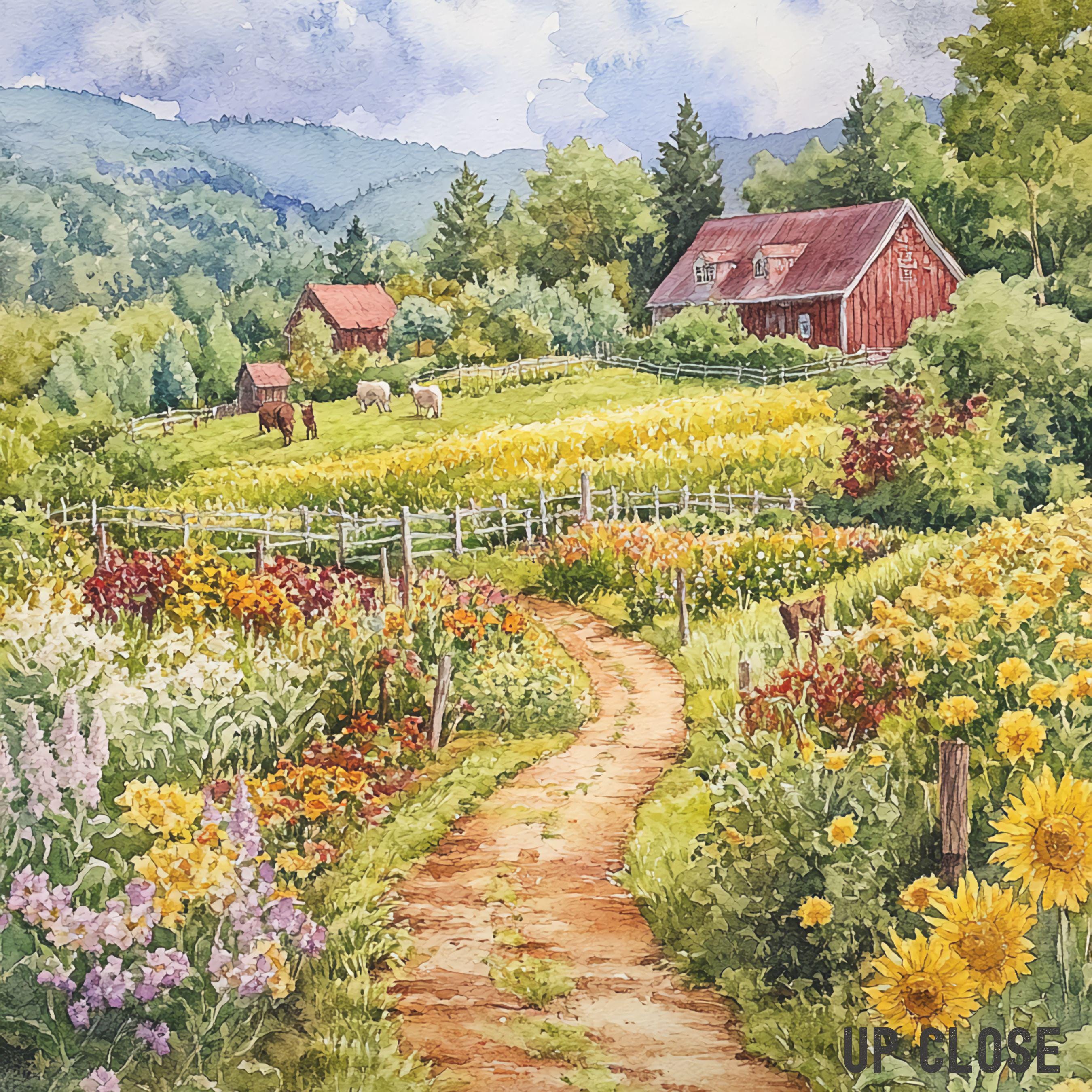 Through the Garden Gate, Rustic Farmhouse & Homestead Dreams Watercolor Wall Art , Art Print, Original Art