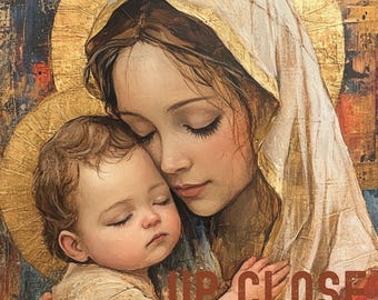 Mary and Baby Jesus Art Print, Religious Artwork, Catholic Wall Decor, Spiritual Gift, High-Quality Original Art Print