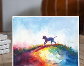 Rainbow Bridge Dog, Pet Loss Sympathy, Comforting Note, Watercolor Greeting Card