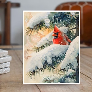 Cardinal in Winter, Watercolor Christmas Card, Handmade Card, Greeting Card, Note Card, Thank You, All Occasion, Birthday Card, Invitations
