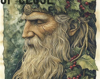 Pagan Yule Holly King Watercolor Art Print Winter Solstice Decor, Pagan Art, Mystical Winter King, Yule Solstice Print, Original Art