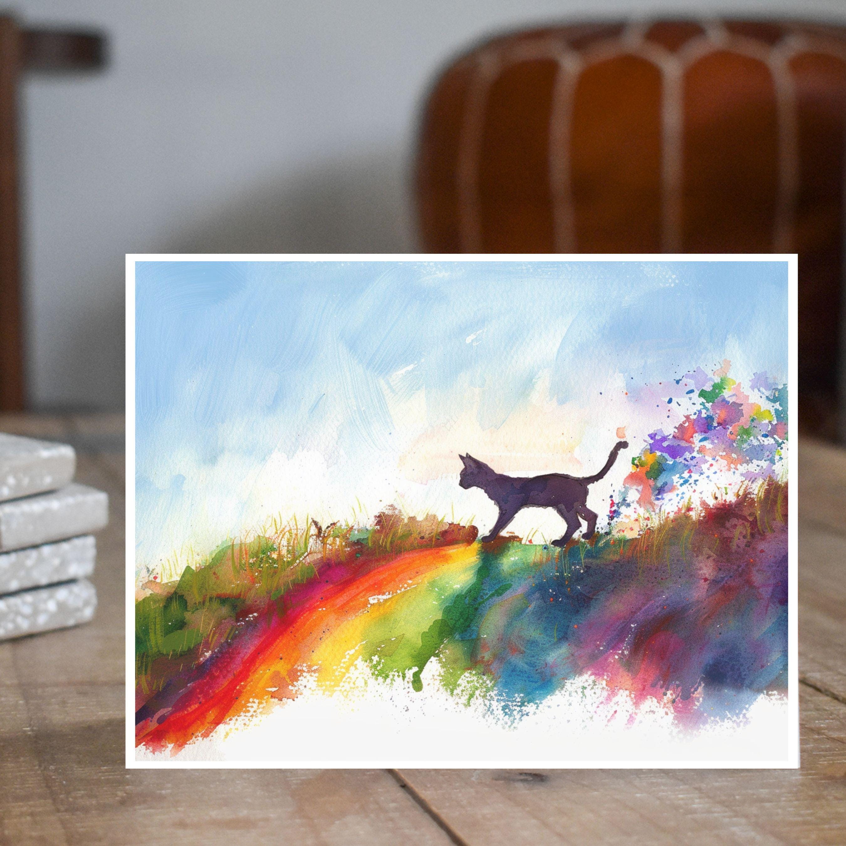 Pet Loss Sympathy Card For Cat - Rainbow Bridge Condolence Card With Envelope
