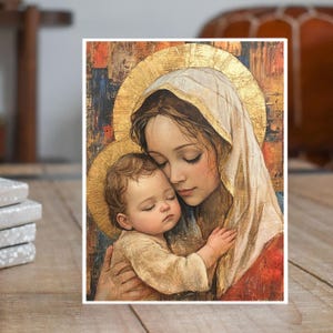Mary and Baby Jesus Christmas Nativity Card, Religious Greeting, Faith, All Occasion Note Card, Greeting Cards