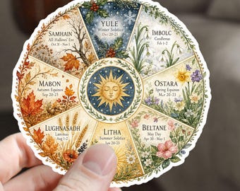 The Turning of the Wheel Pagan Watercolor Vinyl Art Sticker. Decal for Journals, Water Bottles and Laptops