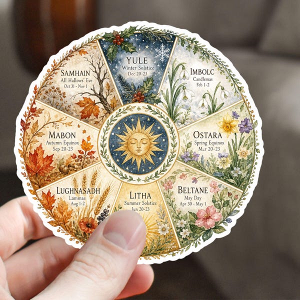 The Turning of the Wheel Pagan Watercolor Vinyl Art Sticker. Decal for Journals, Water Bottles and Laptops