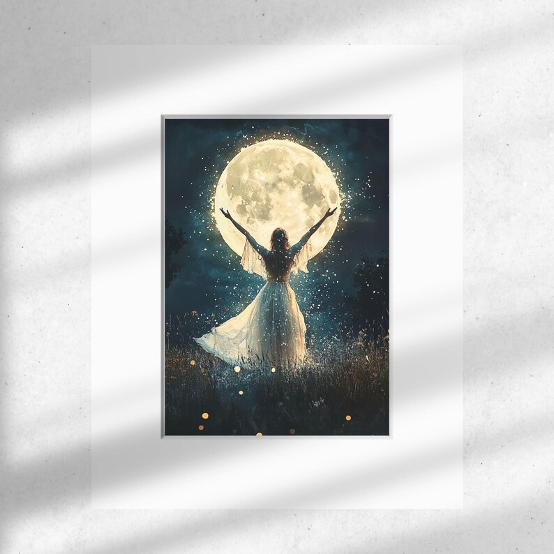 Drawing Down the Moon Art Print, Pagan Ritual Art, Full Moon Magic ...