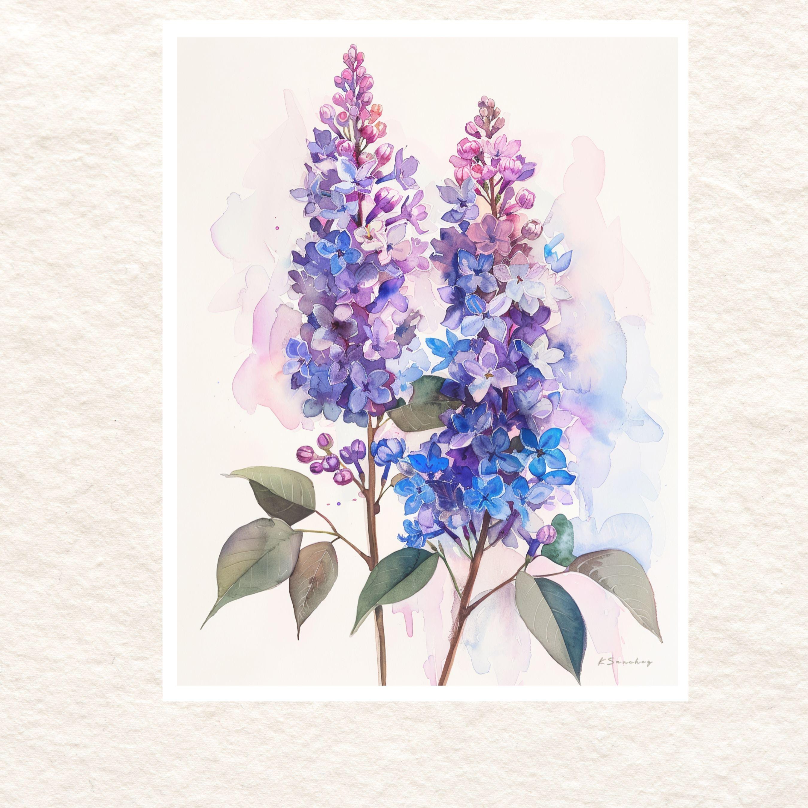 Spring Lilac Watercolor Greeting Card - Purple and Pink Floral Note ...