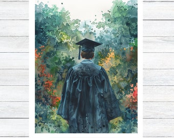 Graduation Card Watercolor Greeting Card 3rd In Series, From Mom, Dad, Aunt, Grandparent, Congratulations card