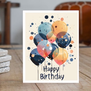 Mid-Century Birthday Card, Happy Birthday Card, Birthday Card, Watercolor Card,  Bestie, Husband, Friend Birthday