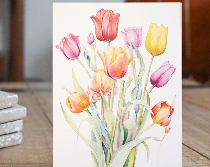 Artery8 Grußkarte – Vivid Orange Tulpen, Floraler Ölgemälde-Stil, Blanko-Innenteil