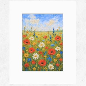 Impression d'art champ de fleurs sauvages, paysage floral acrylique, décoration murale nature colorée, oeuvre d'art fleurs d'été, impression d'art originale de haute qualité image 3