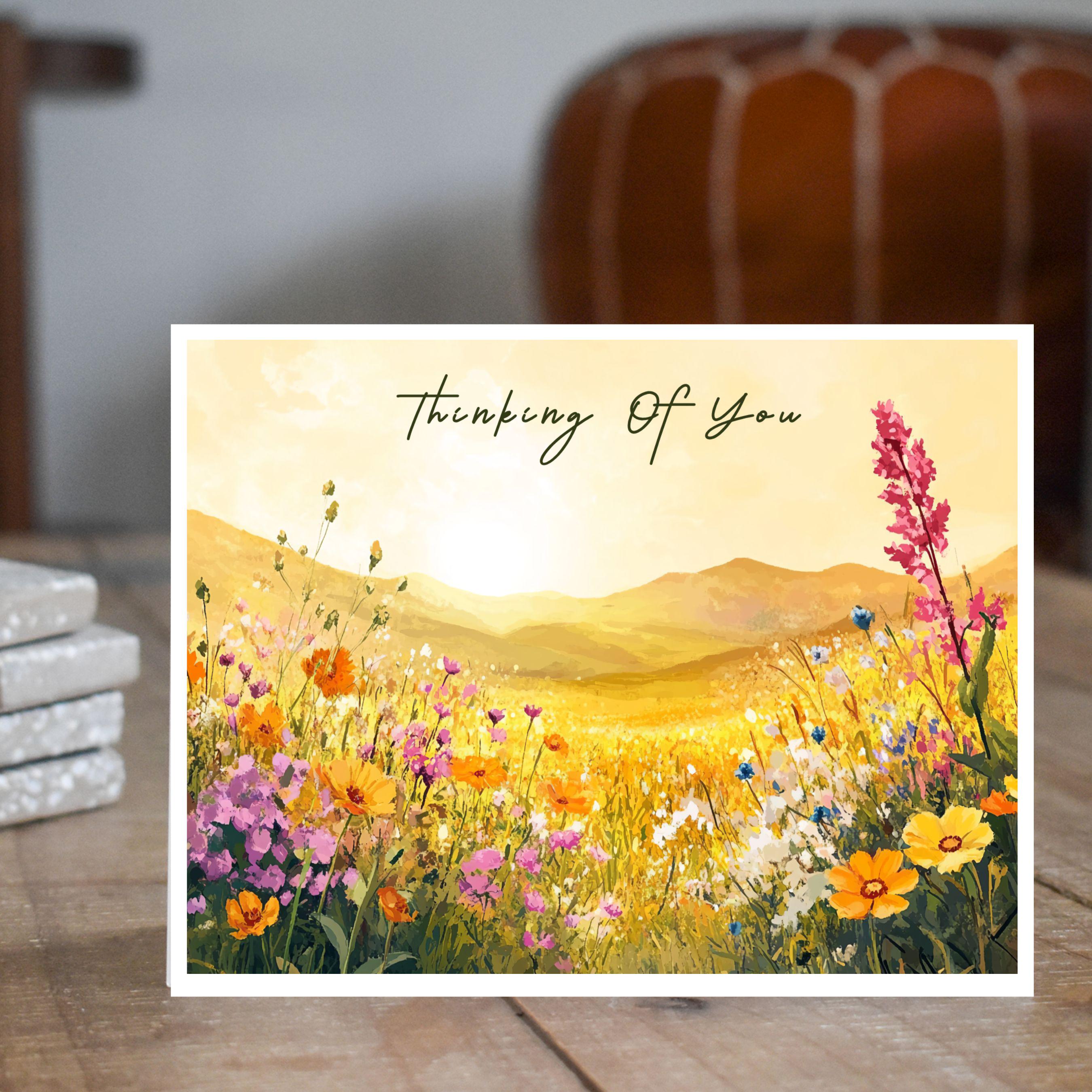 Thinking of You Card, Wildflower Field, Watercolor Print Handmade Card ...