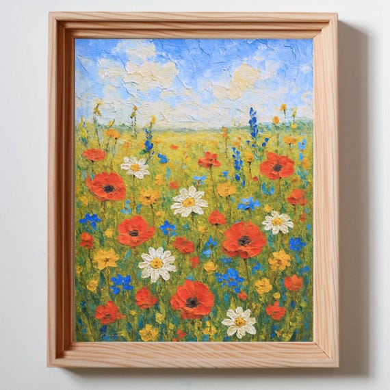 Wildflower Field Art Print, Acrylic Floral Landscape, Colorful Nature Wall Decor, Summer Blooms Artwork, High-Quality Original Art Print