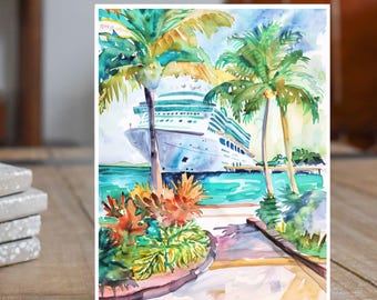 Cruise Ship Greeting Card, Vacation Vibes, Note Cards, Thank You Cards, Invitations, Unique Handmade Stationery