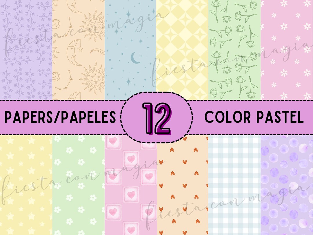 Bundle 12 Pretty Papers Digital Papers Pastel Color Background Patterns ...