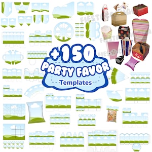 Party Favor Templates Party Super Bundle CANVA Editable Favors Chip Bag Milk Box Pop Corn For Party Kids Digital Download Bolsas Golosineras