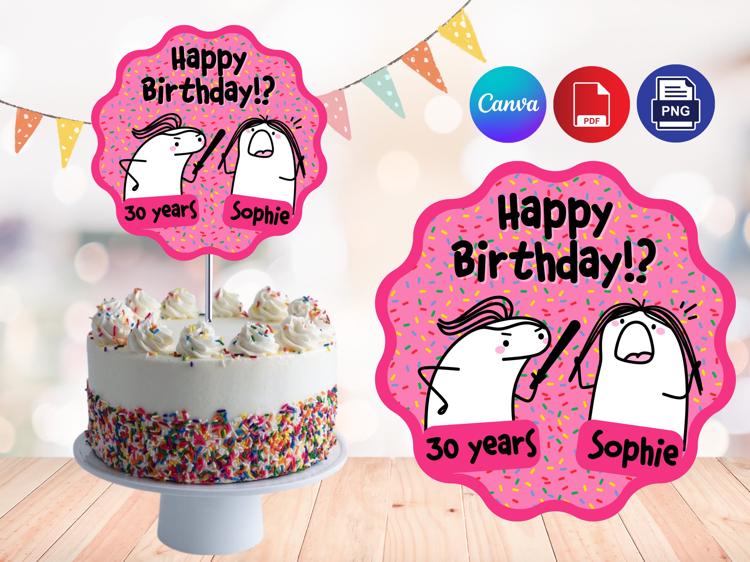 Flork 10 Diseños Cake Topper Editables Personalizable 