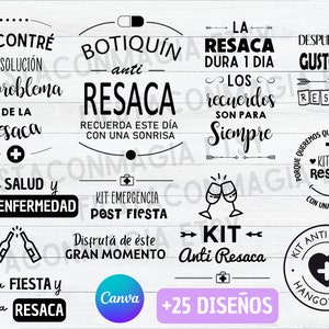 Resaca Hangover Vectores Cliparts Kit Anti Resaca Cruda Hangover Kits para Bodas Fiestas Templates CANVA Clipart Digital Instant Download