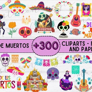 Pacote Día de Muertos Dia dos Mortos Halloween México Mexicano PNG Cliparts Fontes Papéis CANVA download digital instantâneo Calaveras