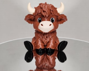 Cute Highland Cow Figurine, Farmhouse Cow Decor, Sunflower Cow Statue, Rustic Shelf Decor, Cute Animal Gift