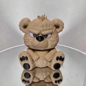 Grumpy Bear Figurine | Funny Coffee Lover Bear | Cute Moody Desk Decor | Shelf Sitter Gift