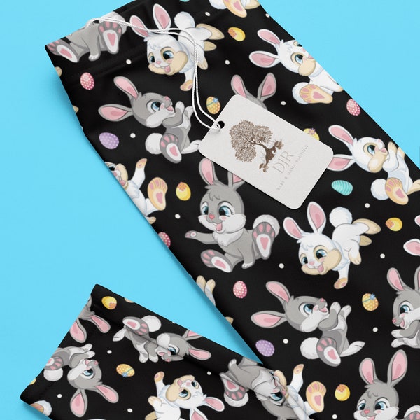 Kids Easter Bunny Leggings, Egg Pattern Leggings, Toddler Leggings, Leggings, Girls leggings, Boys Leggings Black Leggings, Baby Leggings