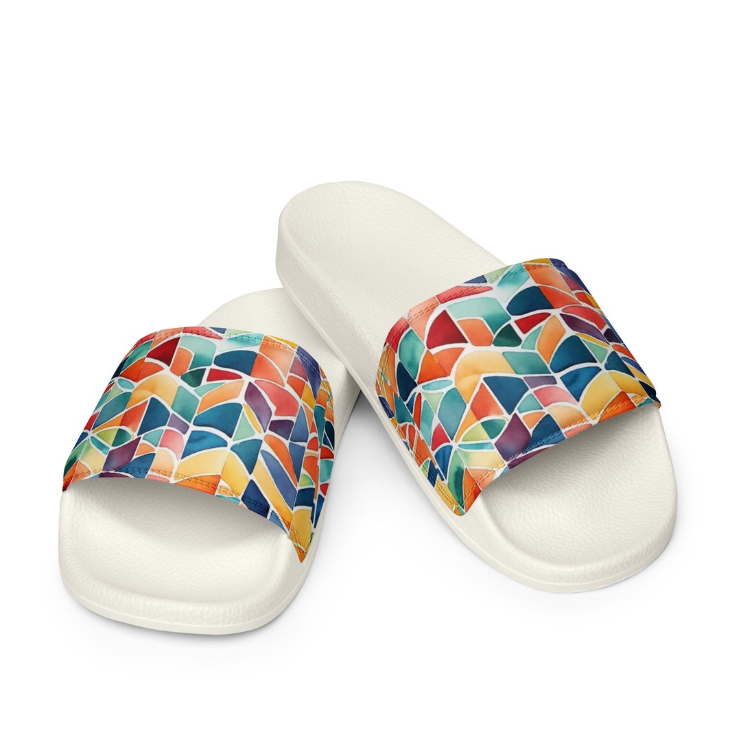 Vibrant Summer Sliders - Colorful Rainbow Colors Pattern Women's ...