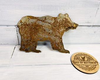 Rustic metal wall hanging bear.  Hand cut, hand formed, and rusted to perfection.