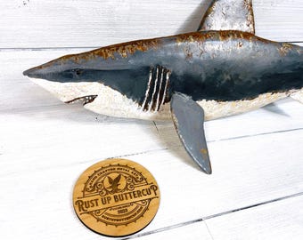 Handmade Patina Metal Shark Wall Art, Beachy Fishing Decor