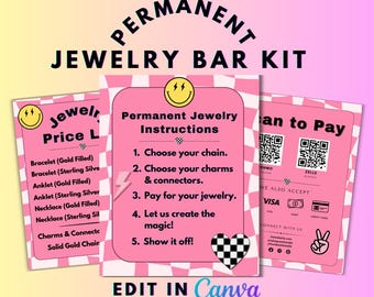 DIY Permanent Jewelry Business Bundle Kit, Check Print Editable Permanent Jewelry Signs, Charm Bar Display, Permanent Jewelry Tools, Digital