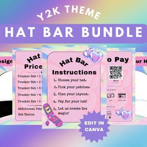 Y2K 2000s Hat Bar Digital Download Kit Flyer Template - Colorful Retro Branding - Editable Branding - Trucker Hat Bar Brand Kit