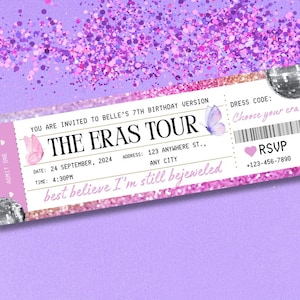 Music Ticket Stub Invitation, Birthday Invite for Surprise Concert, Eras Tour Party Instant Digital Download, Ticket Invite, Eras Party