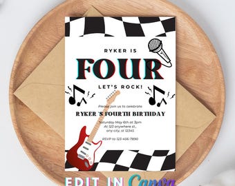 Rock and Roll Birthday Printable Invite, Punk Pop Music Invitation, Emo, Warped Tour Party Instant Digital Download, Ticket Stub Invite