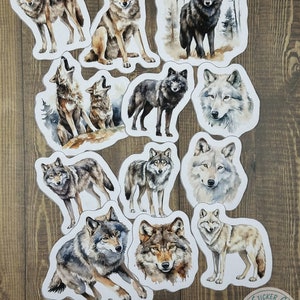 Afdrukbare Wolf Fussy Cut 12 Sticker Pack junk journal ephemera schattige dieren scrapbooking