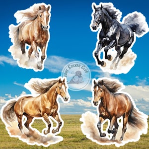 Horses running Sticker Vinyl Decals Laptop Water bottle Journal Car Funny Cute Cartoon Watercolor Gift