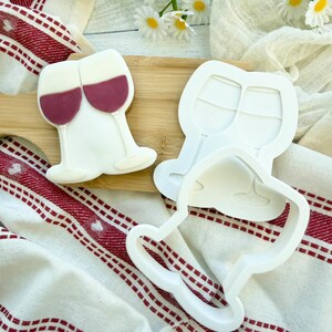 Wine glass silicone cookie cutter matte bright white with burgundy fondant accents for cookie decorating and baking molds