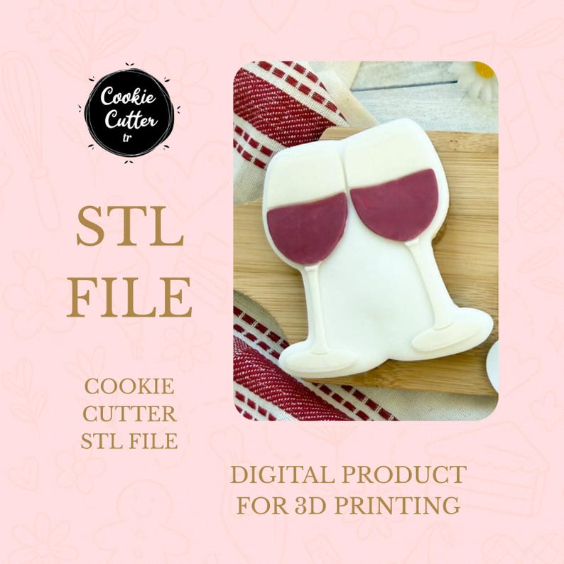 White royal-icing sugar cookie with burgundy wine-glass design on oak cutting board for party favors, flat-lay bakery product