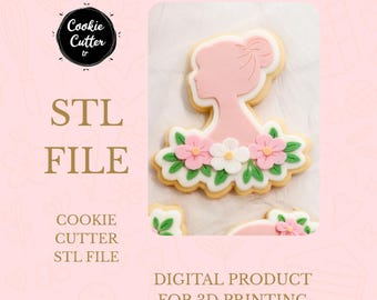 Female Silhouette Floral Cookie Cutter STL File (Digital Download)