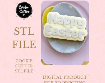 Easter Day Cookie Cutter STL File 3D Print Digital Download Happy Easter Rectangular Bubble Letter Stamp