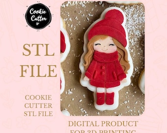 Winter Girl Cookie Cutter STL File – 3D Printed Holiday Fondant (Digital Product)