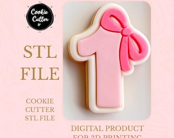 Cortador de galletas con lazo número 1, archivo STL para impresión 3D de primer cumpleaños