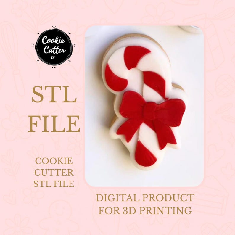 Candy Cane Cookie Cutter STL With Bow: Christmas Sweet Treat File - Etsy