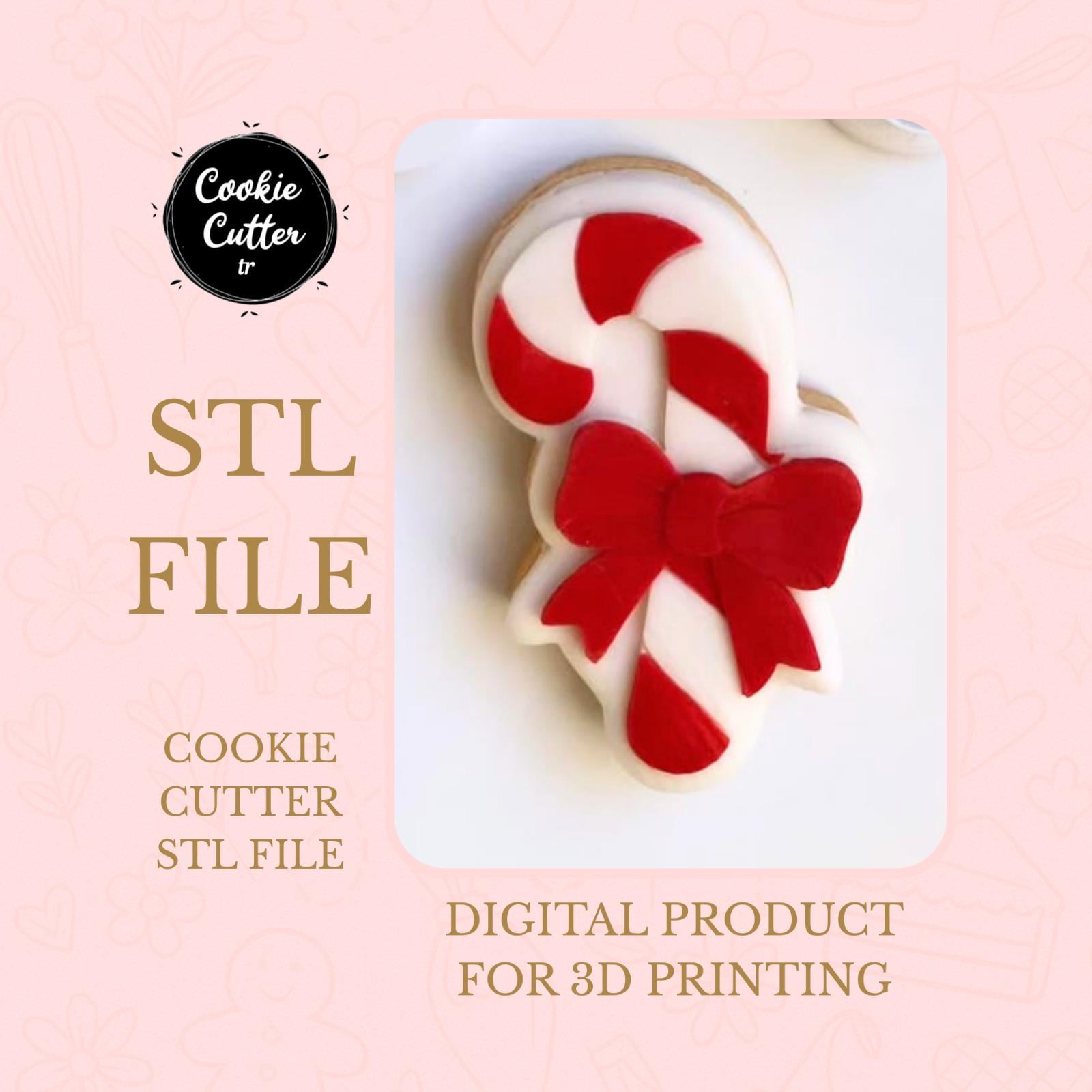 Candy Cane Cookie Cutter STL With Bow: Christmas Sweet Treat File - Etsy