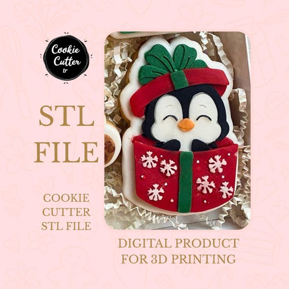 Penguin Gift Box Cookie Cutter STL File | Christmas Holiday 3D Print
