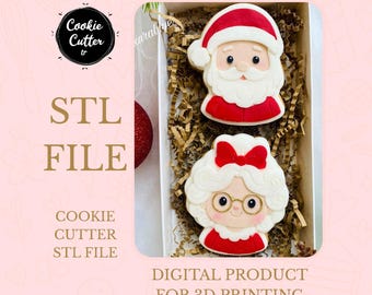 Santa Claus & Mrs Claus Cookie Cutter STL File – Christmas Digital 3D Print Design