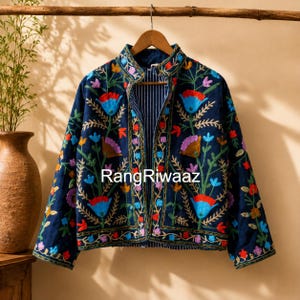 Handgemaakte Vekvet Suzani geborduurde katoenen jas: boho winterjas, nieuw