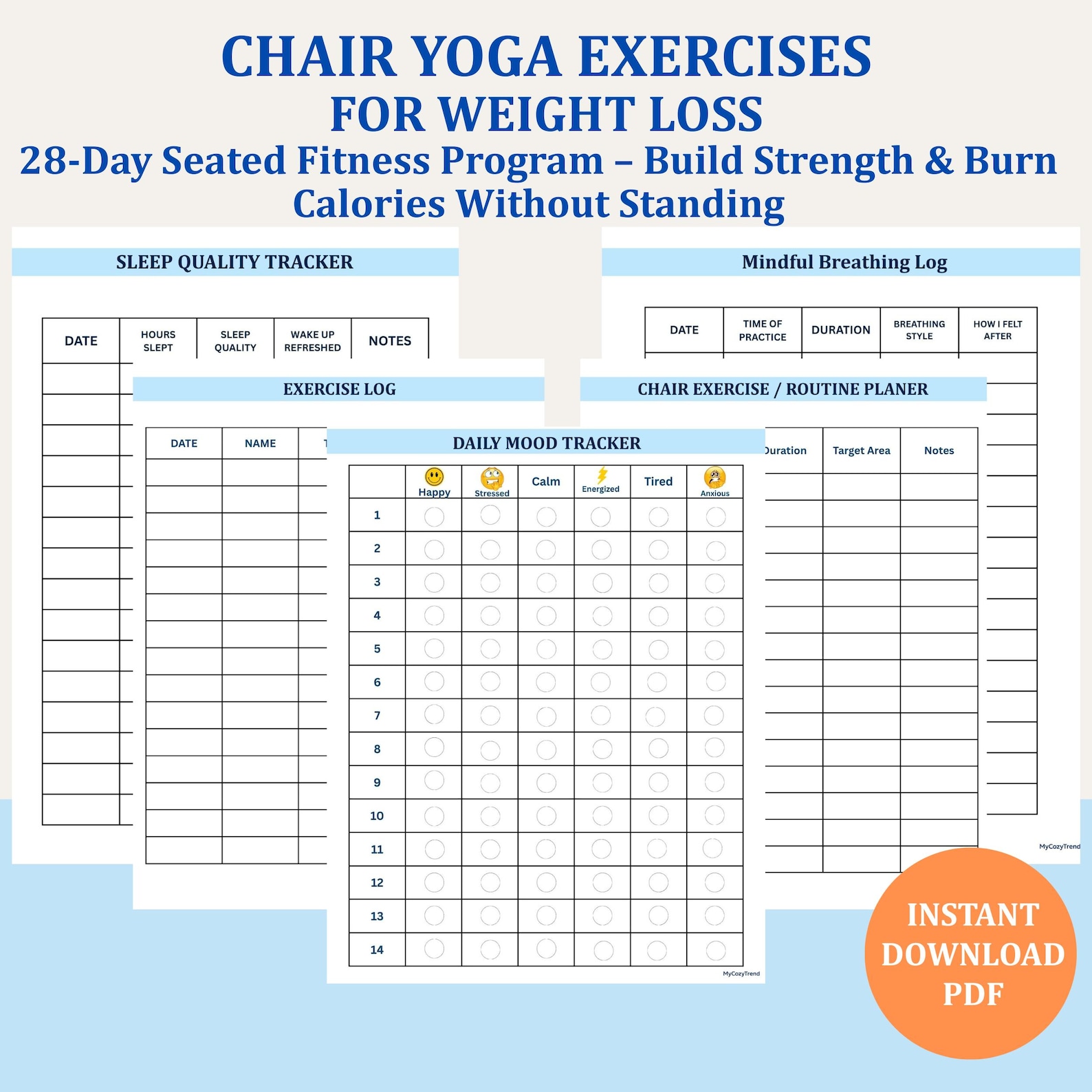 Chair Yoga for Weight Loss 28-day Seated Exercise Plan +printable ...