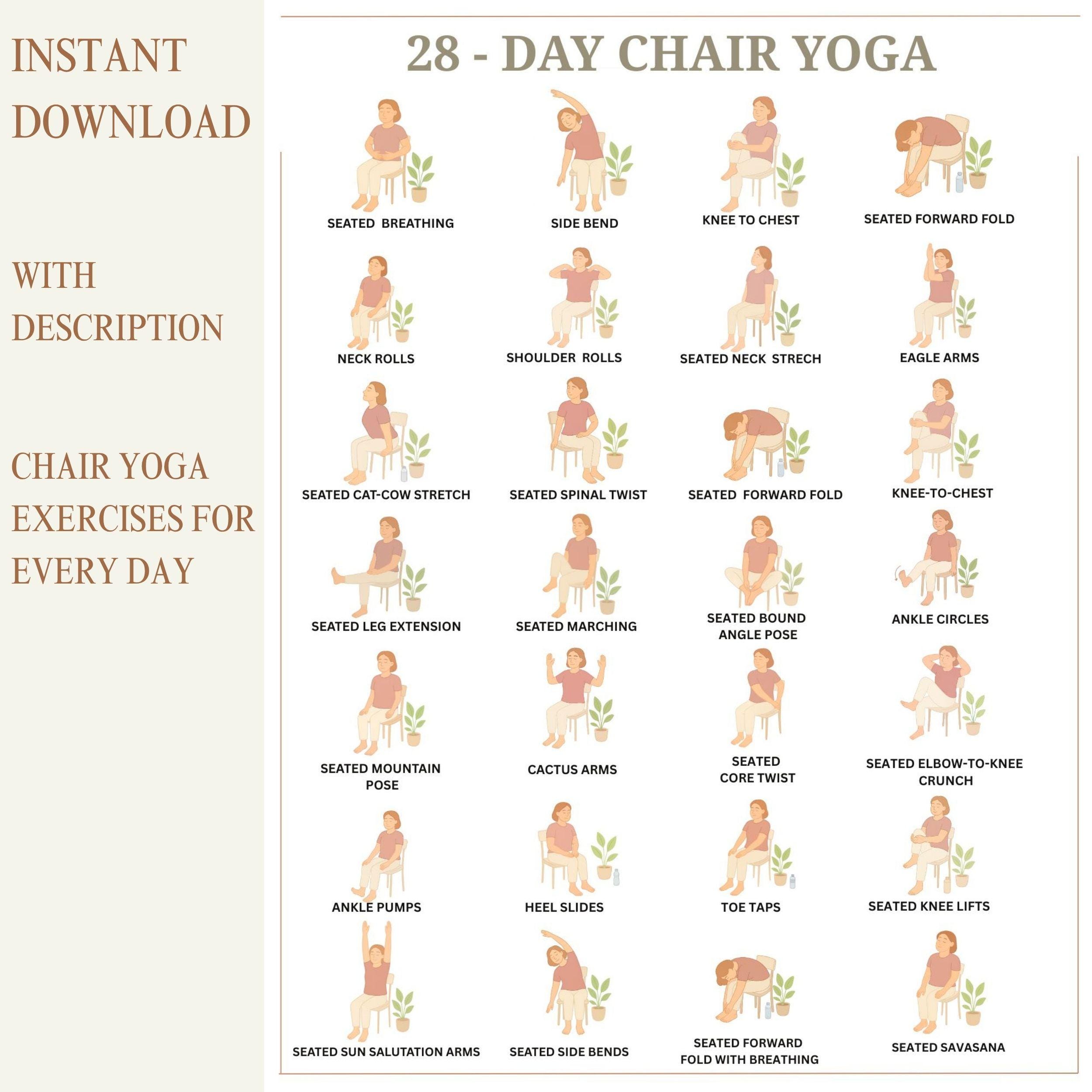 Seated Yoga Routine Chair Yoga for Seniors Printable | Gentle Seated Exercises for Mobility ...