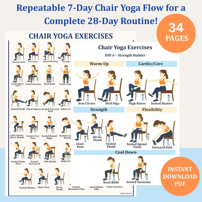 Chair Yoga for Weight Loss 28-day Seated Exercise Plan +printable ...