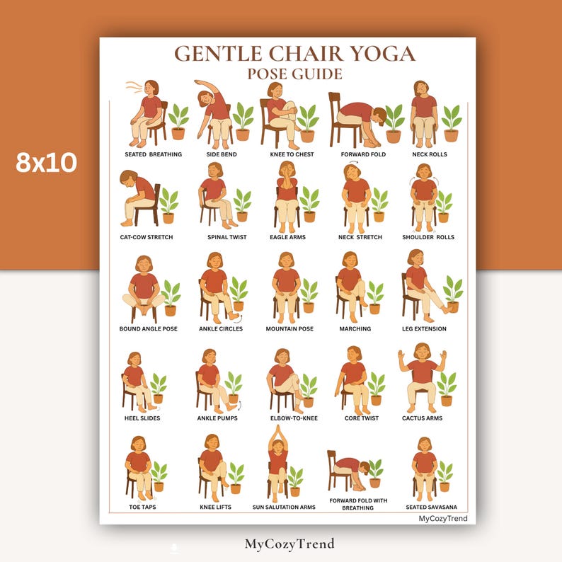 Gentle Chair Yoga Pose Guide – Printable Wall Poster | Easy Seated